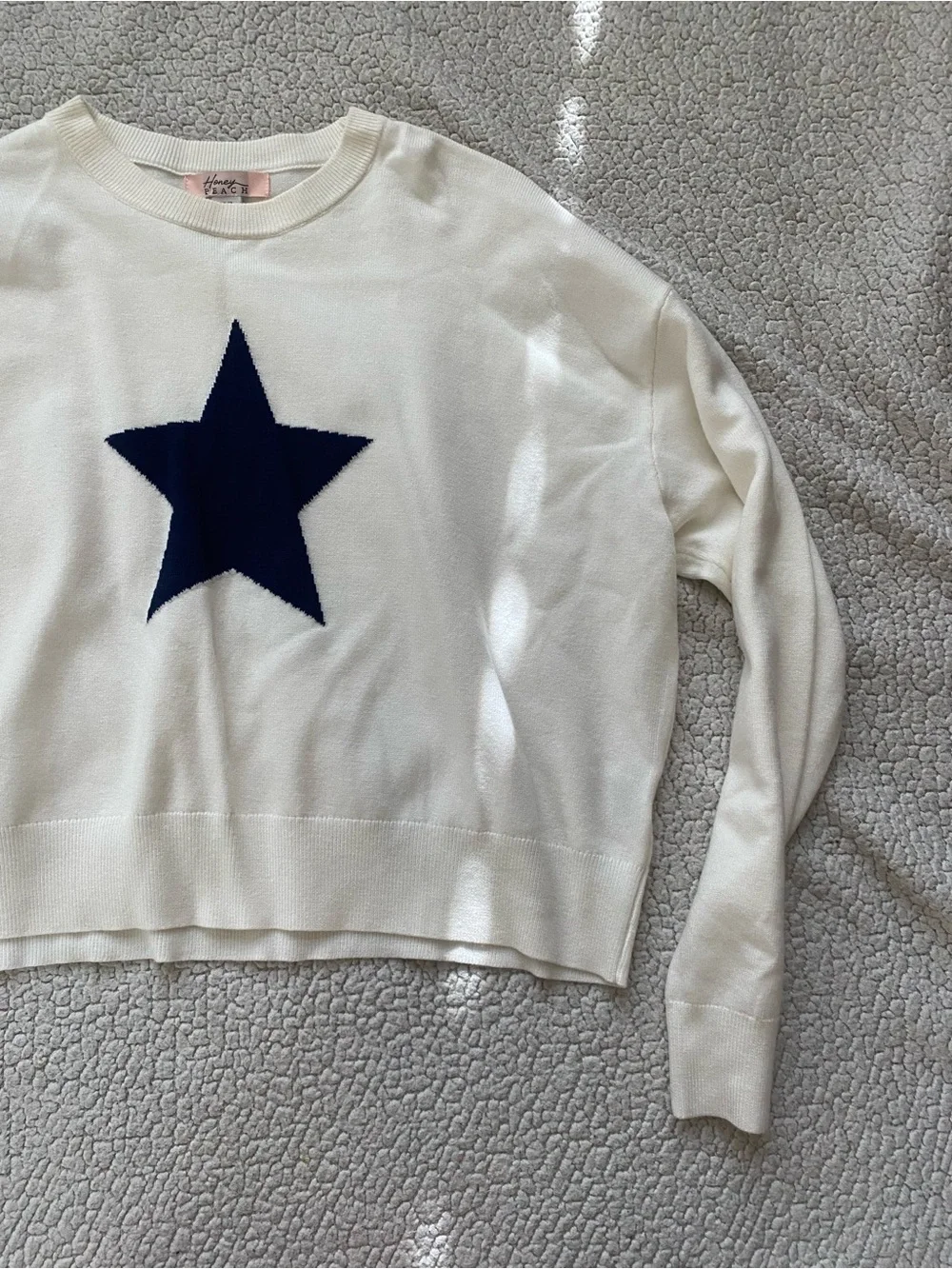 Honey Peach White Sweater with Navy Blue Star